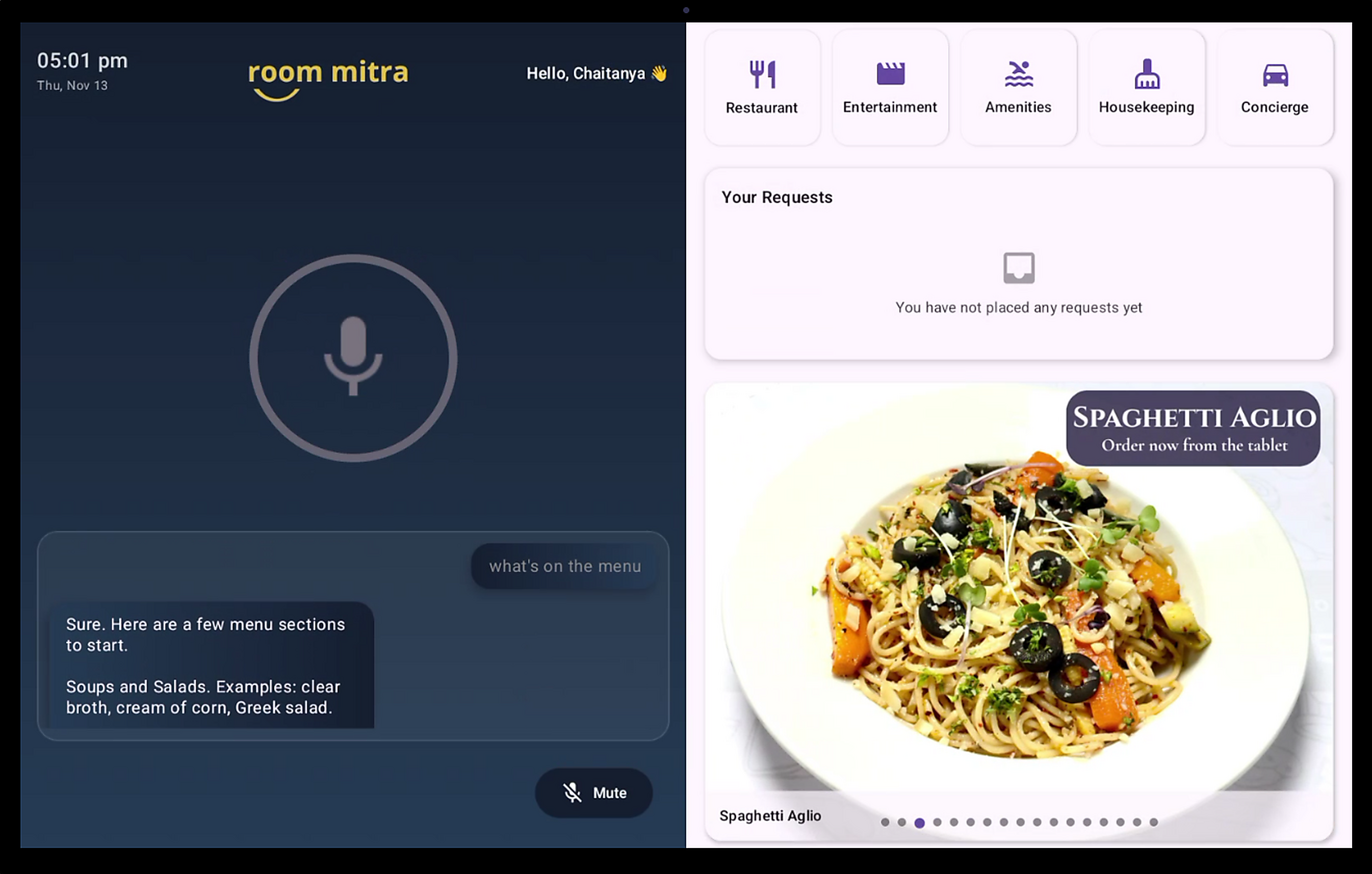 In-Room Service for Staying Guests